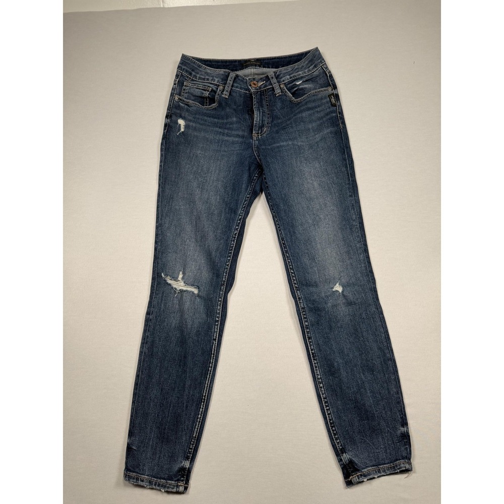 Silver Jeans Co Avery Skinny Crop Jeans Womens W28 L26 Blue‎ Distressed Denim